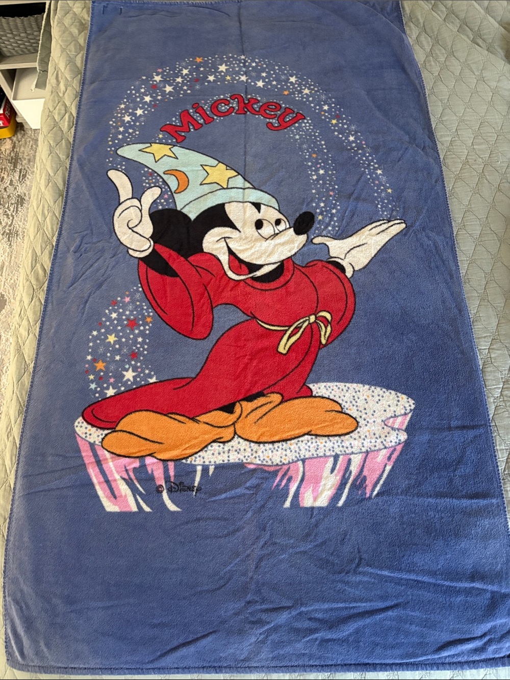 VTG 80s Disney Mickey Mouse Sorcerers Apprentice Beach Towel 100% Cotton Resort